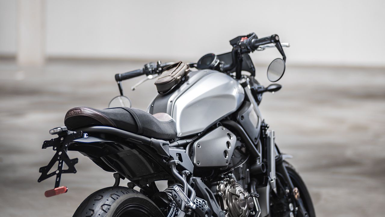 Wallpaper motorcycle, rear view, wheels, gray