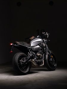 Preview wallpaper motorcycle, rear view, wheels, gray, dark