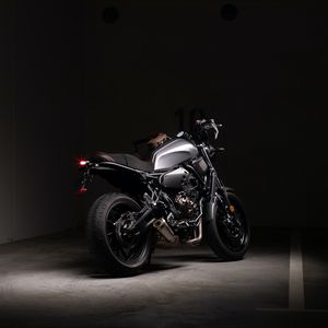 Preview wallpaper motorcycle, rear view, wheels, gray, dark
