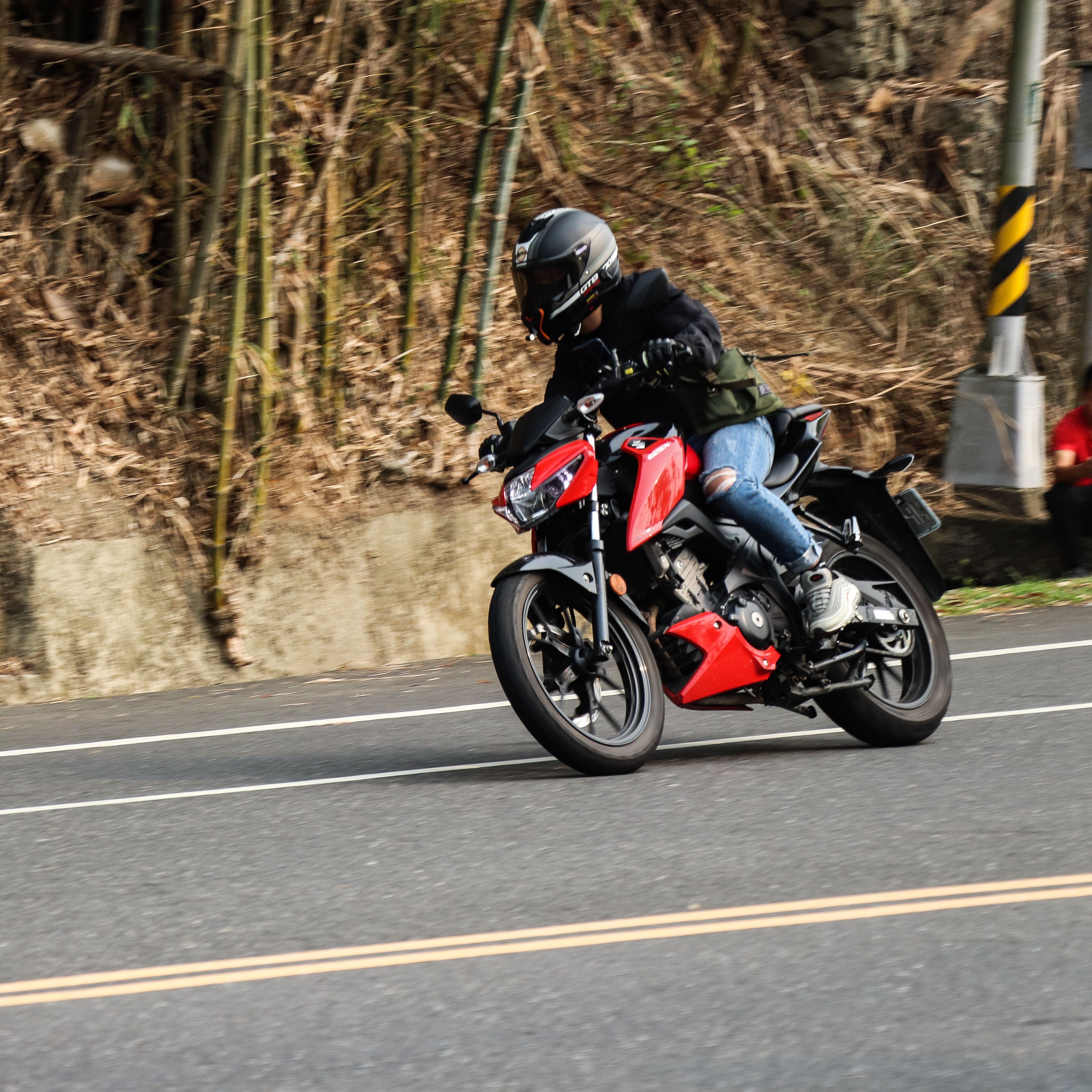 3415x3415 Wallpaper motorcycle, red, motorcyclist, road, speed