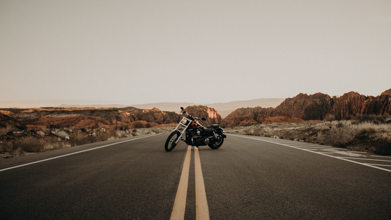 Wallpaper motorcycle, road, marking, asphalt