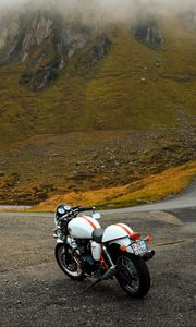 Preview wallpaper motorcycle, road, mountains