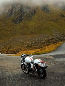 Preview wallpaper motorcycle, road, mountains