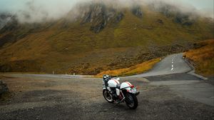 Preview wallpaper motorcycle, road, mountains