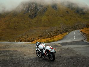 Preview wallpaper motorcycle, road, mountains