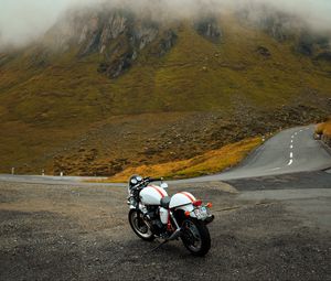 Preview wallpaper motorcycle, road, mountains