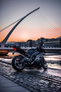 Preview wallpaper motorcycle, side view, bike, city, blur