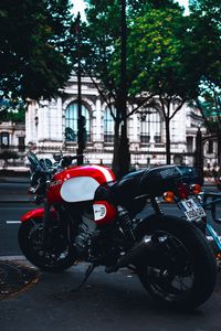 Preview wallpaper motorcycle, side view, red, street