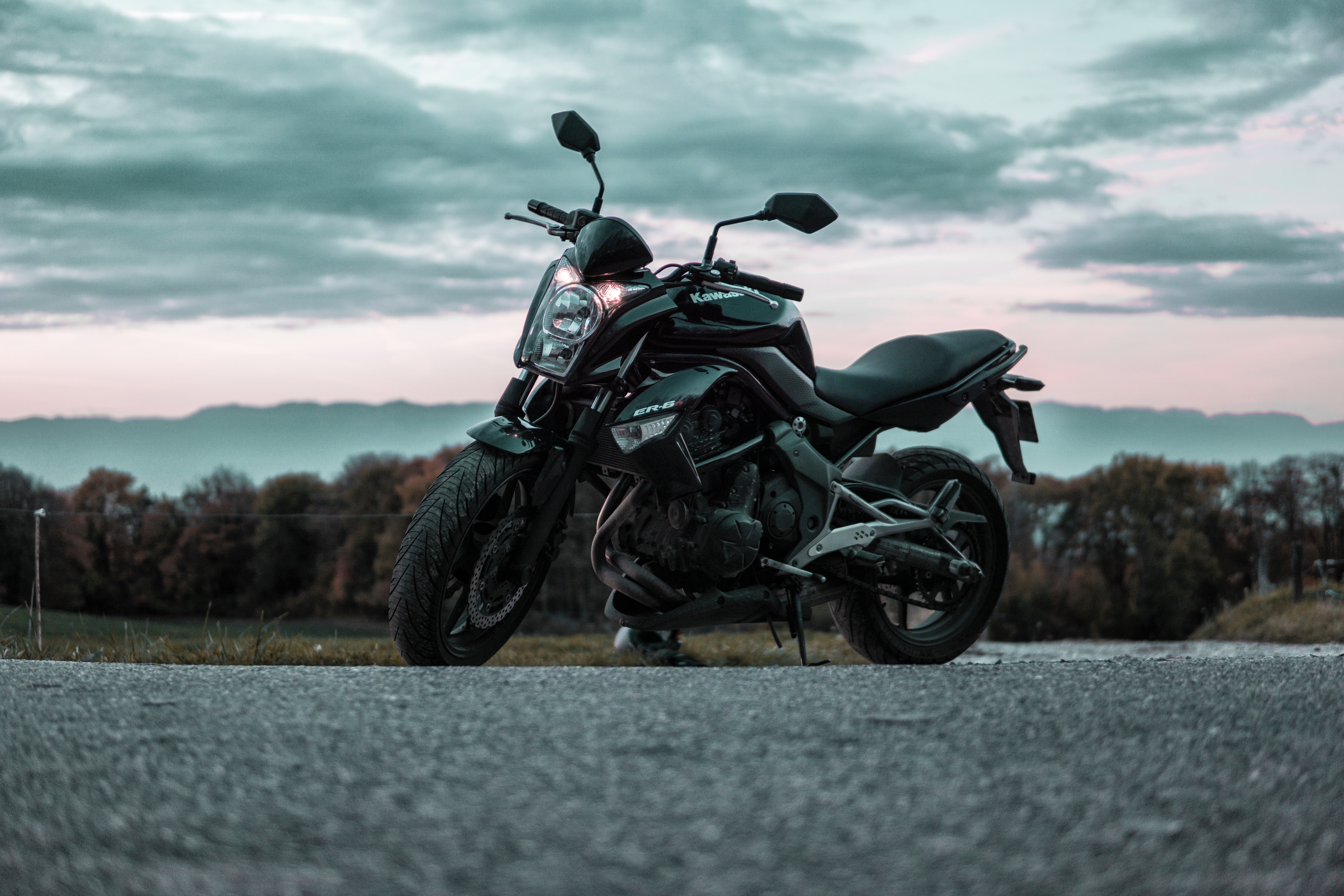 Download wallpaper 6000x4000 motorcycle, side view, road, asphalt hd  background