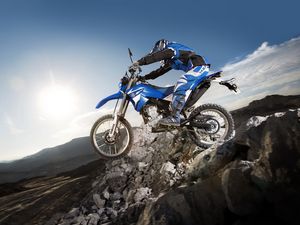 Preview wallpaper motorcycle, stones, extreme, yamaha, dark blue