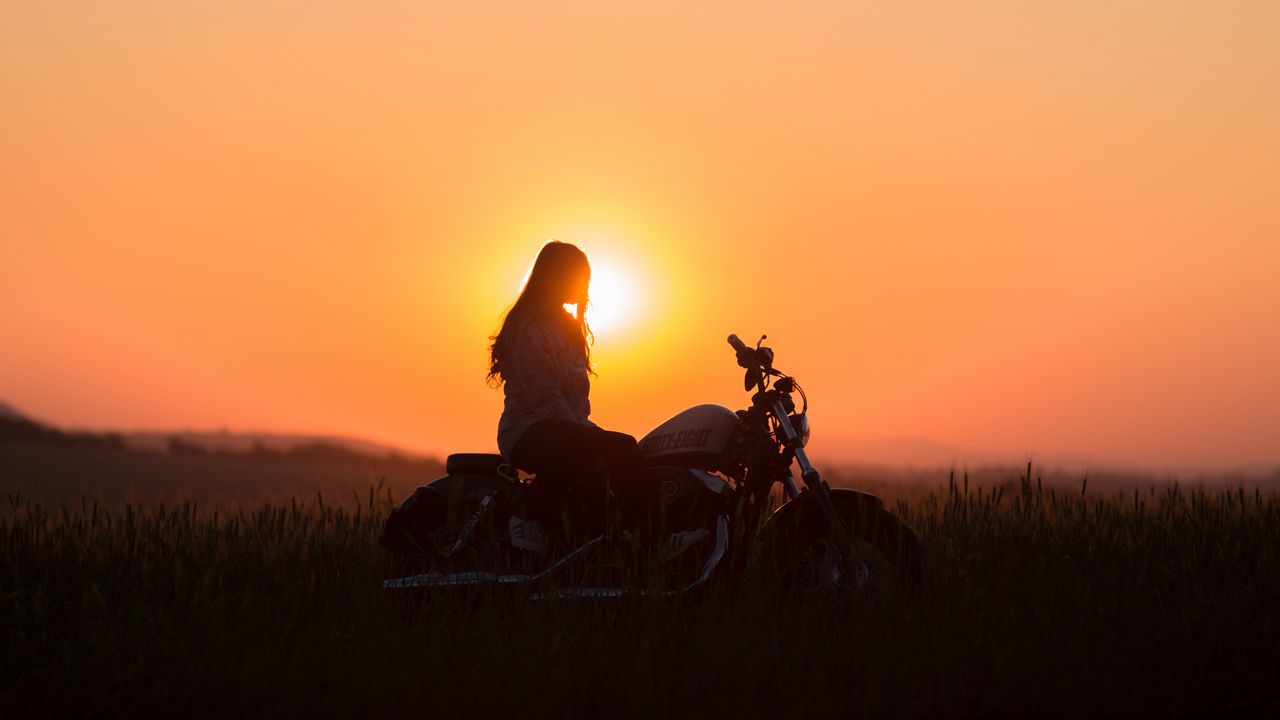 Wallpaper motorcycle, sunset, silhouette, solitude, loneliness