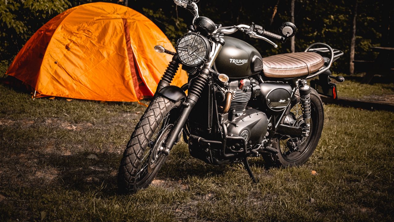 Wallpaper motorcycle, tent, grass