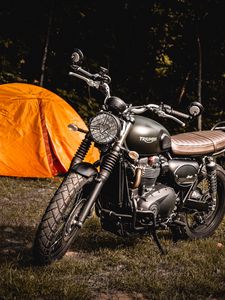 Preview wallpaper motorcycle, tent, grass