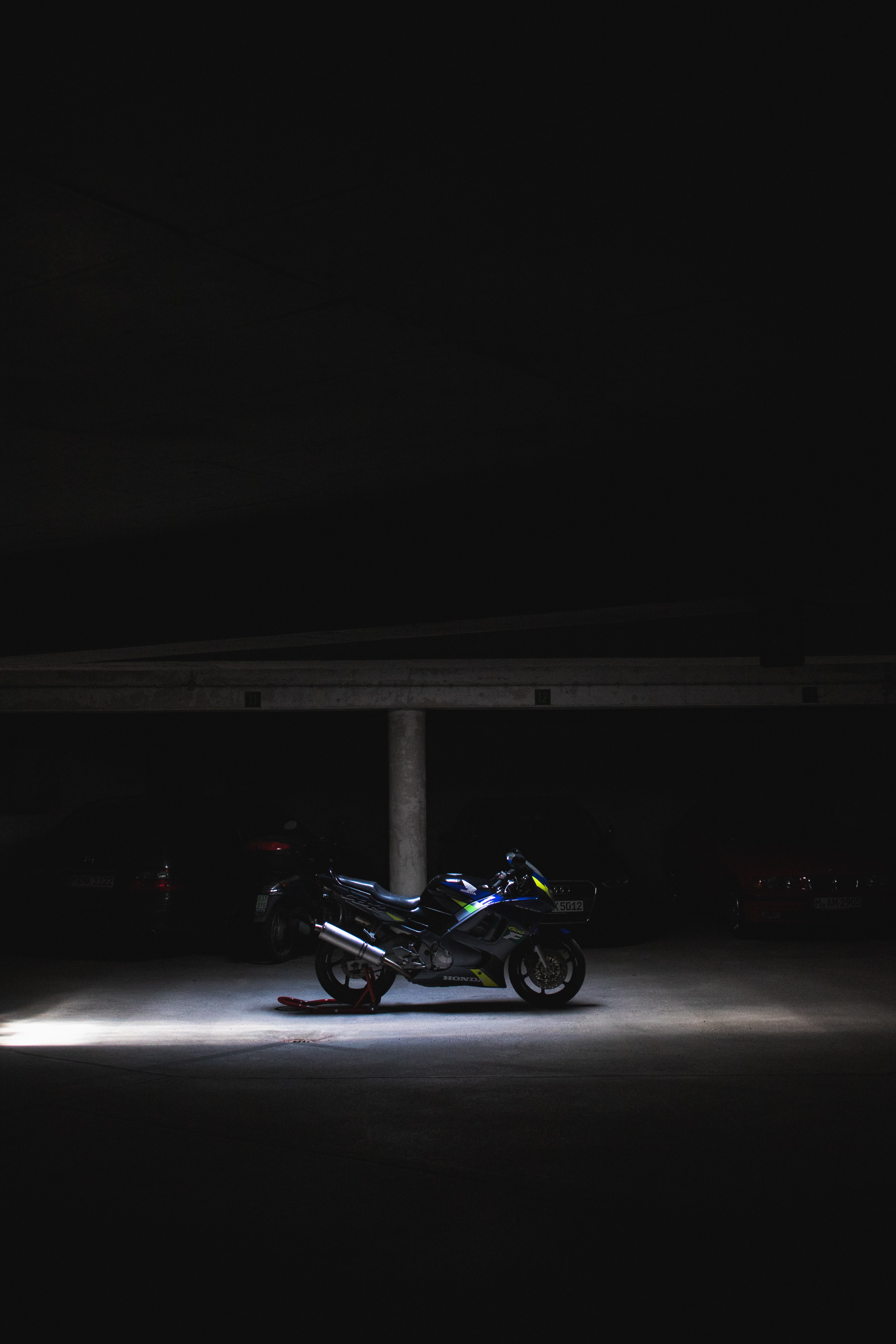 3680x5520 Wallpaper motorcycle, wheels, dark