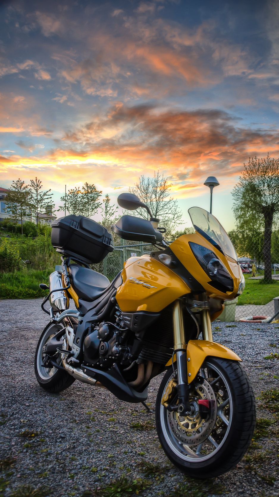 938x1668 Wallpaper motorcycle, wheels, yellow