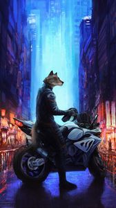 Preview wallpaper motorcycle, wolf, art