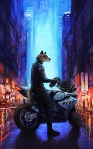 Preview wallpaper motorcycle, wolf, art