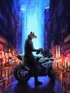 Preview wallpaper motorcycle, wolf, art