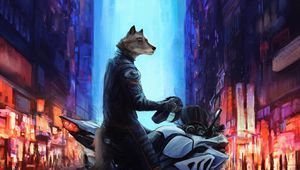 Preview wallpaper motorcycle, wolf, art