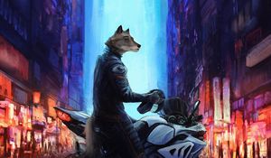 Preview wallpaper motorcycle, wolf, art