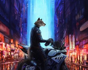 Preview wallpaper motorcycle, wolf, art