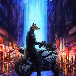 Preview wallpaper motorcycle, wolf, art