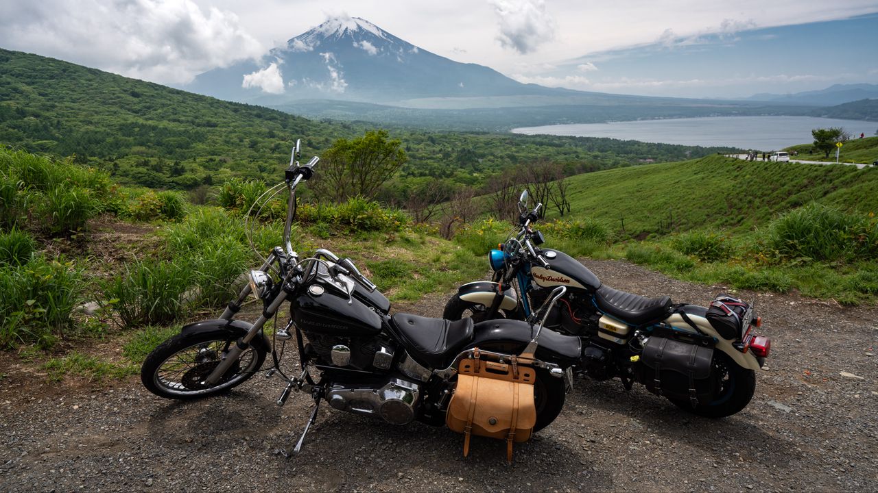 Wallpaper motorcycles, bikes, black, fuji, mountain
