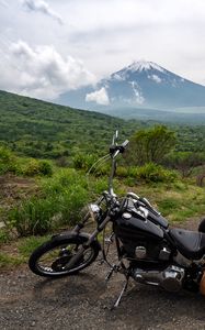 Preview wallpaper motorcycles, bikes, black, fuji, mountain