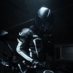 Preview wallpaper motorcyclist, biker, helmet, motorcycle, black