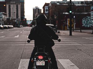 Preview wallpaper motorcyclist, biker, motorcycle, black, road