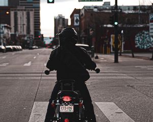 Preview wallpaper motorcyclist, biker, motorcycle, black, road