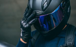 Preview wallpaper motorcyclist, helmet, black, biker