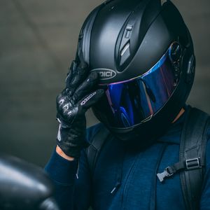 Preview wallpaper motorcyclist, helmet, black, biker