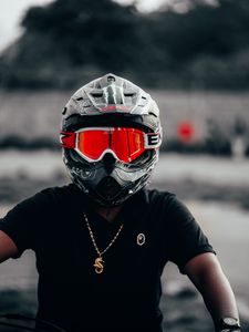 Preview wallpaper motorcyclist, helmet, glasses, red