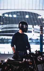 Preview wallpaper motorcyclist, helmet, motorcycle, gloves