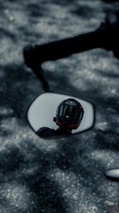 Preview wallpaper motorcyclist, helmet, motorcycle, mirror, reflection
