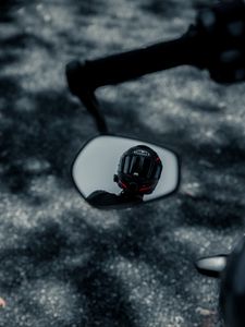 Preview wallpaper motorcyclist, helmet, motorcycle, mirror, reflection