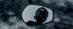 Preview wallpaper motorcyclist, helmet, motorcycle, mirror, reflection
