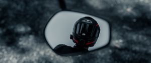 Preview wallpaper motorcyclist, helmet, motorcycle, mirror, reflection