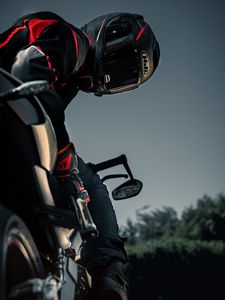 Preview wallpaper motorcyclist, helmet, motorcycle, equipment