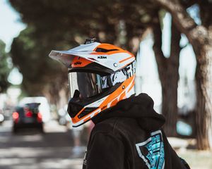 Preview wallpaper motorcyclist, helmet, motorcycle, equipment, hoodie