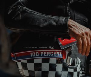 Preview wallpaper motorcyclist, helmet, motorcycle, arm, jacket