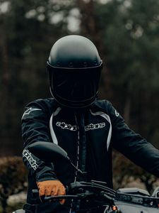 Preview wallpaper motorcyclist, helmet, steering wheel, motorcycle