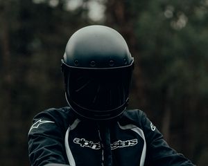 Preview wallpaper motorcyclist, helmet, steering wheel, motorcycle