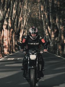 Preview wallpaper motorcyclist, motorcycle, bike, biker, road
