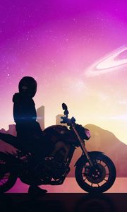 Preview wallpaper motorcyclist, motorcycle, bike, city, space, art