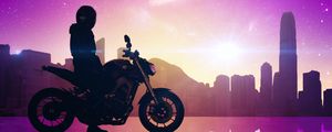 Preview wallpaper motorcyclist, motorcycle, bike, city, space, art