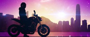 Preview wallpaper motorcyclist, motorcycle, bike, city, space, art