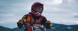 Preview wallpaper motorcyclist, motorcycle, cross, snow, winter