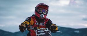 Preview wallpaper motorcyclist, motorcycle, cross, snow, winter